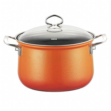 Riess, 0659-034, Fleischtopf mit Glasdeckel, NOUVELLE, CORALL, Durchmesser 24 cm, Höhe 22.5 cm, Inhalt 6.0 Liter, Emaille, orange, Induktion im Sale